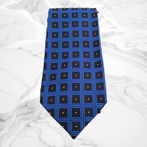 Silk House London Men's Blue Gold Geometric Necktie Made In England L 60" W 4"